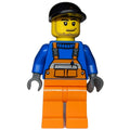 fig-009622 – Ground Crew, Orange Overalls over Blue Sweater, Black Cap, Stubble