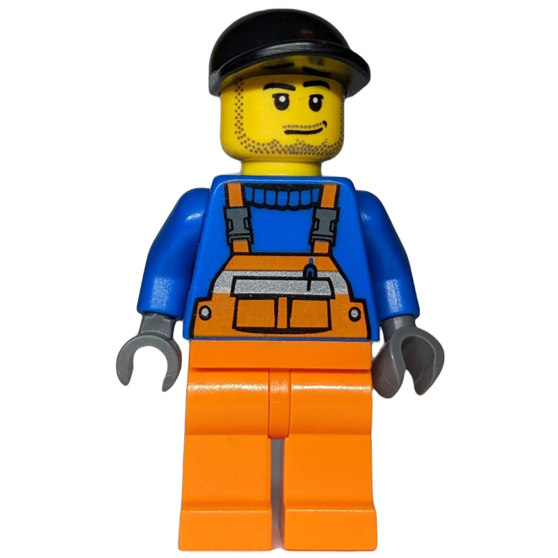 fig-009622 – Ground Crew, Orange Overalls over Blue Sweater, Black Cap, Stubble