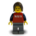 fig-009629 – Woman, Red Top with Dark Blue Arms, Sand Blue Legs, Dark Brown Hair