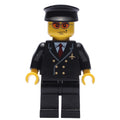 fig-009632 – Pilot, Black Suit with Tie and Airplane Badge, Black Hat, Orange Sunglasses