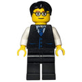 fig-009633 – Man, Black Vest and Tie, Black Legs, Black Hair, Glasses