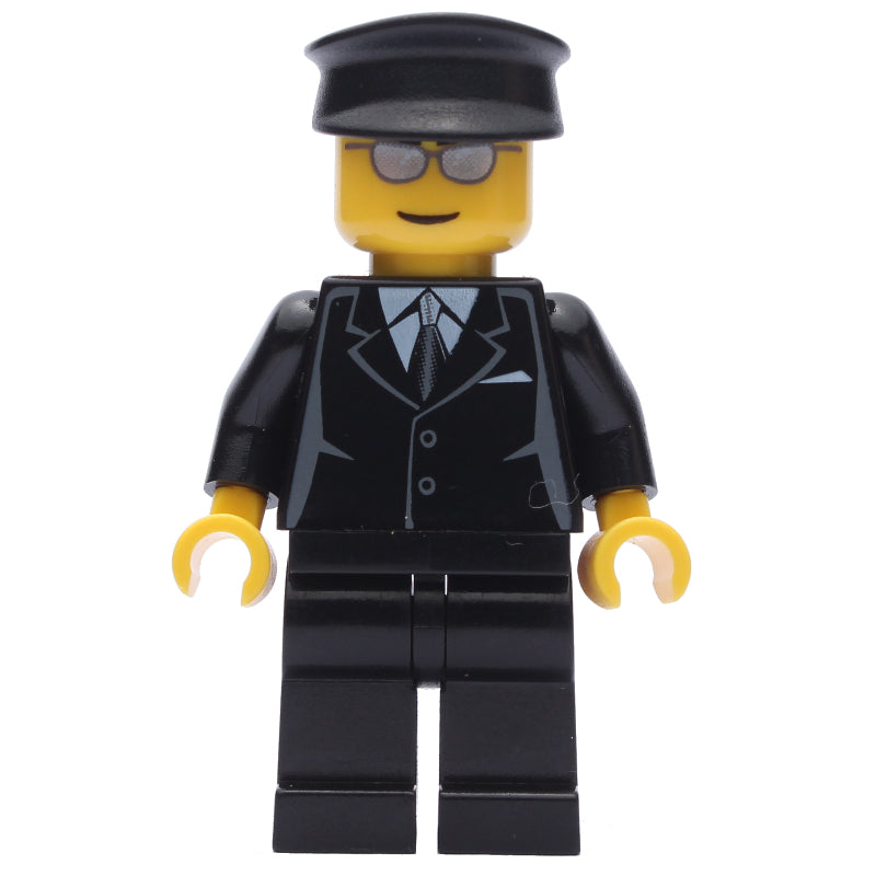 fig-009635 – Man, Black Suit and Tie, Black Hat, Silver Sunglasses
