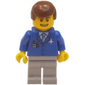 fig-009636 – Airline Worker, Blue Jacket with Tie and Plane Logo, Light Bluish Gray Legs, Reddish Brown Hair