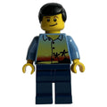 fig-009637 – Man, Medium Blue Shirt with Palm Trees and Sunset, Dark Blue Legs, Black Hair