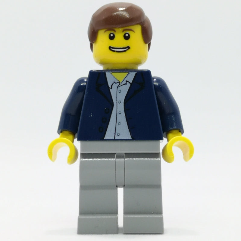 fig-009640 – Man, Open Dark Blue Jacket, Light Bluish Gray Legs, Reddish Brown Hair