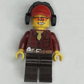 fig-009646 – Lumberjack, Dark Red Flannel Shirt, Red Cap with Ear Defenders, Orange Safety Glasses