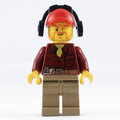 fig-009647 – Lumberjack, Dark Red Flannel Shirt, Red Cap with Ear Defenders, Beard