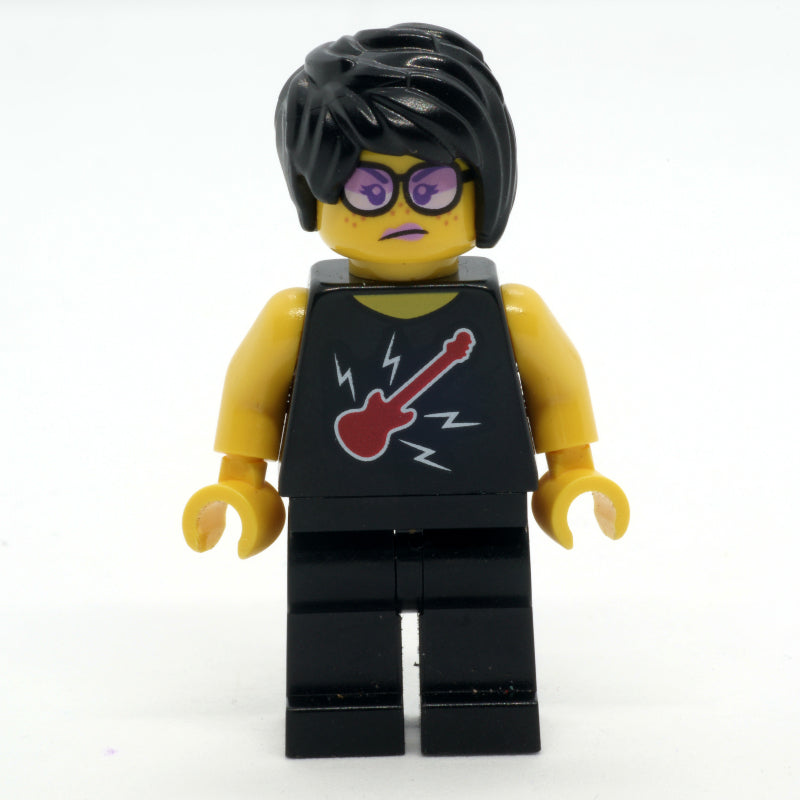 fig-009657 – Woman, Black Top with Guitar, Black Legs, Black Hair