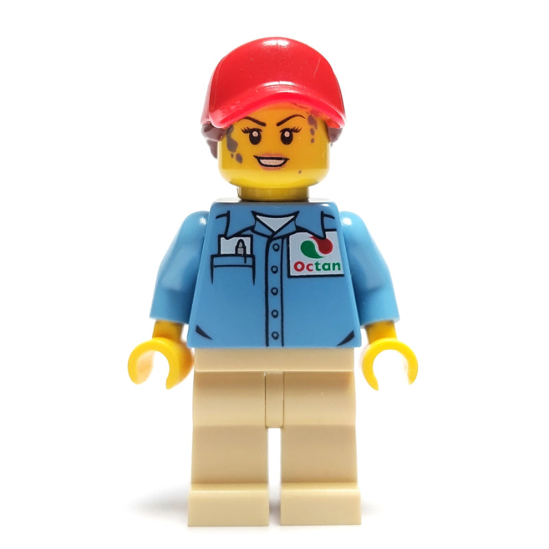 fig-009661 – Ground Crew, Medium Blue Shirt with Octan Logo, Tan Legs, Red Cap with Hair