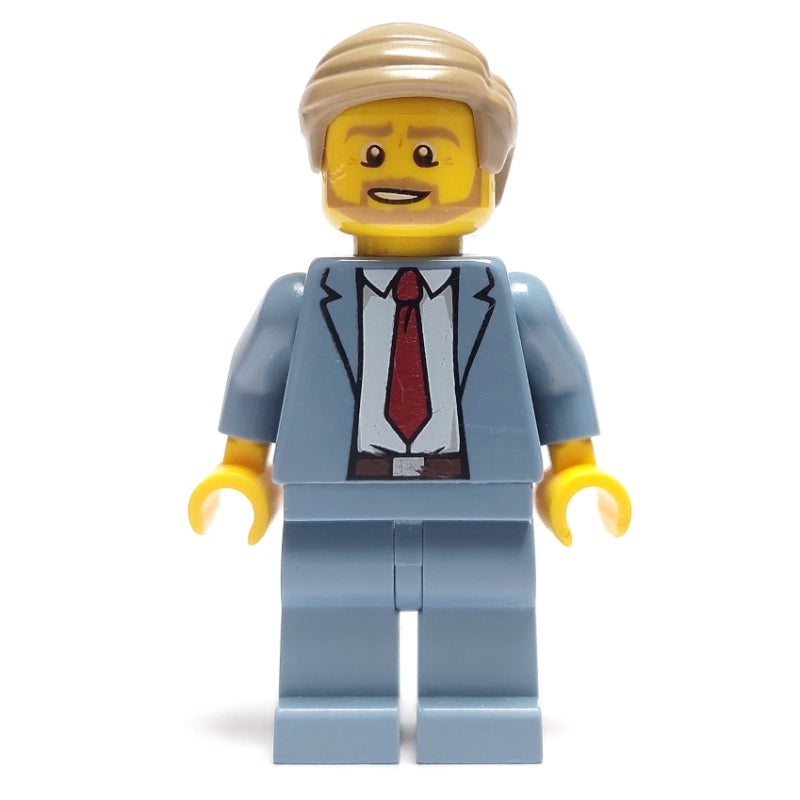 fig-009663 – Man, Sand Blue Suit with Red Tie, Dark Tan Hair, Beard