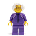 fig-009664 – Woman, Dark Purple Jogging Suit, White Hair, Large Glasses