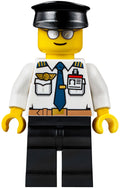 fig-009666 – Pilot, White Shirt with Tie and Wing Badge, Black Legs, Black Hat, Silver Sunglasses