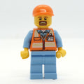 fig-009670 – Ground Crew, Orange Safety Vest, Medium Blue Legs, Orange Cap, Goatee Beard