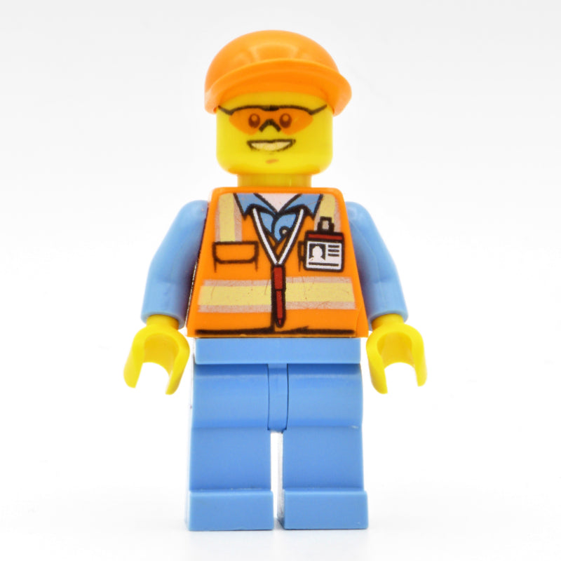 fig-009681 – Ground Crew, Orange Safety Vest, Medium Blue Legs, Orange Cap, Orange Safety Glasses