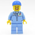 fig-009682 – Ground Crew, Medium Blue Shirt with Octan Logo, Medium Blue Legs, Blue Cap, Goatee Beard