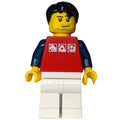 fig-009686 – Man, Red Top with Dark Blue Arms, White Legs, Black Hair, Stubble