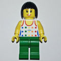 fig-009687 – Woman, White Vest with Stars, Green Legs, Black Hair