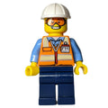 fig-009695 – Ground Crew, Orange Safety Vest, Dark Blue Legs, White Hard Hat, Orange Safety Goggles