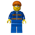 fig-009697 – Ground Crew, Blue Jumpsuit with Orange Stripes and Pockets, Orange Cap, Silver Sunglasses