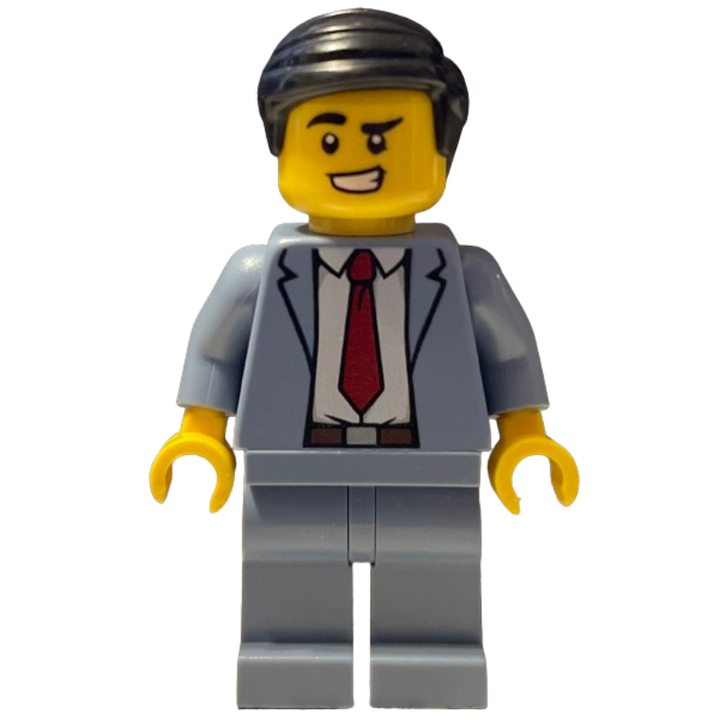 fig-009707 – Man, Sand Blue Suit with Red Tie, Black Hair