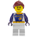 fig-009717 – Racer, Woman, Dark Blue and White Jumpsuit with 'GEAR', Reddish Brown Hair