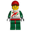 fig-009719 – Racer, White and Green Jumpsuit with Octan Logo, Red Cap