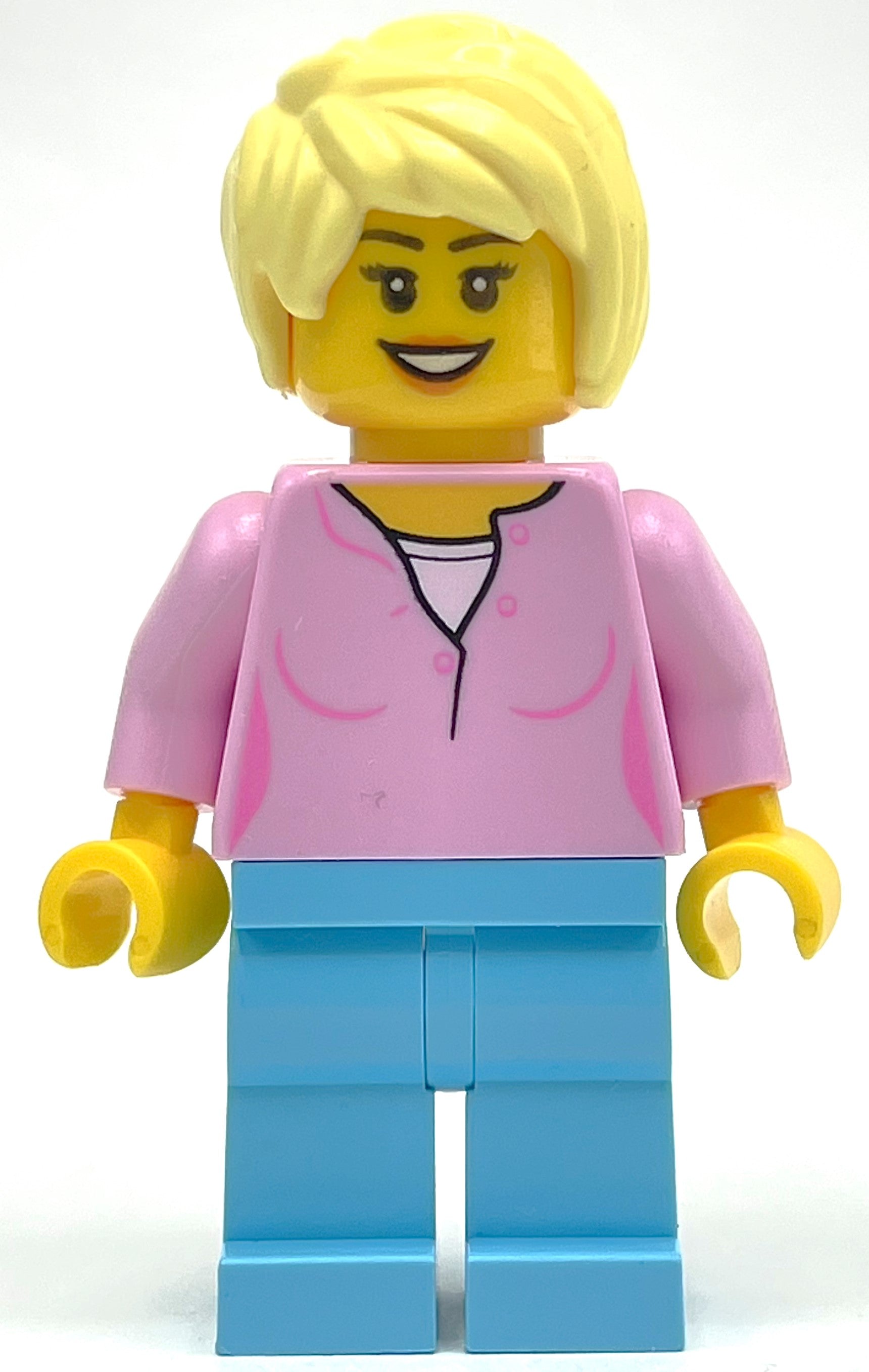 fig-009721 – Woman, Bright Pink Top, Medium Azure Legs, Bright Light Yellow Hair