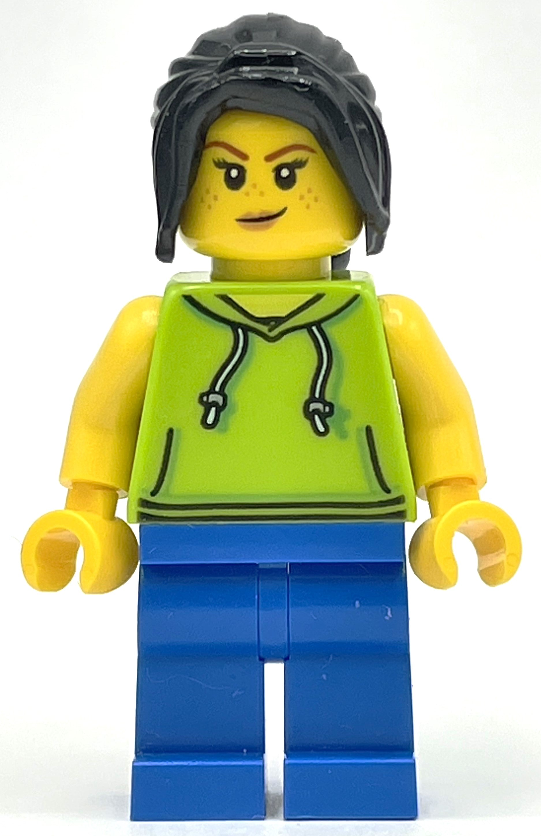 fig-009724 – Woman, Lime Hoodie, Blue Legs, Black Hair
