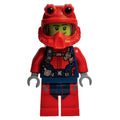 fig-009737 – Diver, Man, Red and Dark Blue Wetsuit with Straps and Gauges, Red Diving Helmet, Airtanks, Stubble