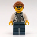 fig-009739 – Marine Scientist, Woman, Open White Lab Coat, Sand Blue Legs, Medium Nougat Hair, Glasses