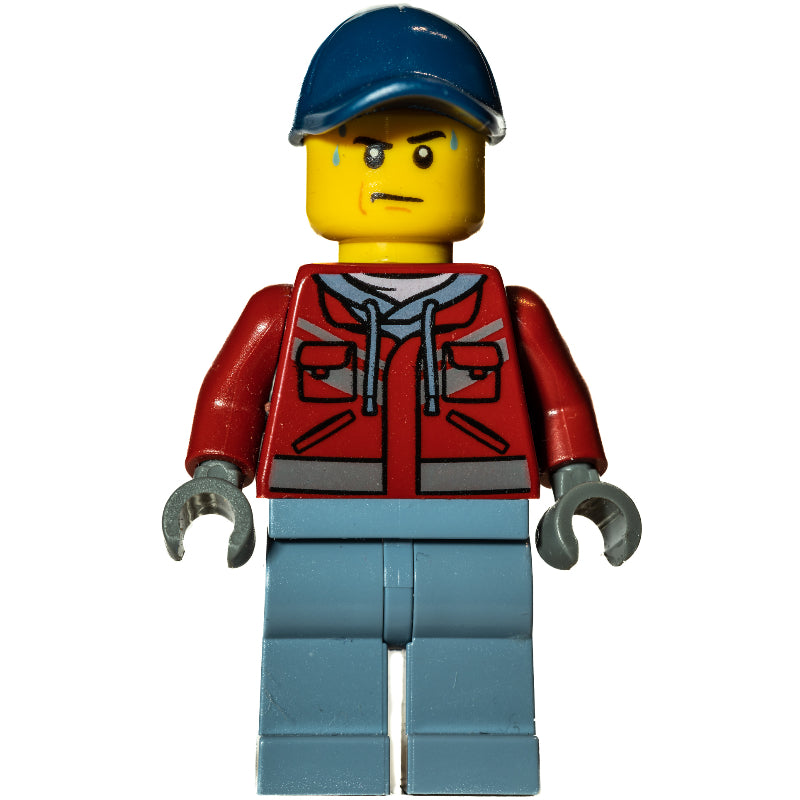 fig-009741 – Marine Explorer, Dark Red Jacket, Dark Blue Cap, Sweat Drops