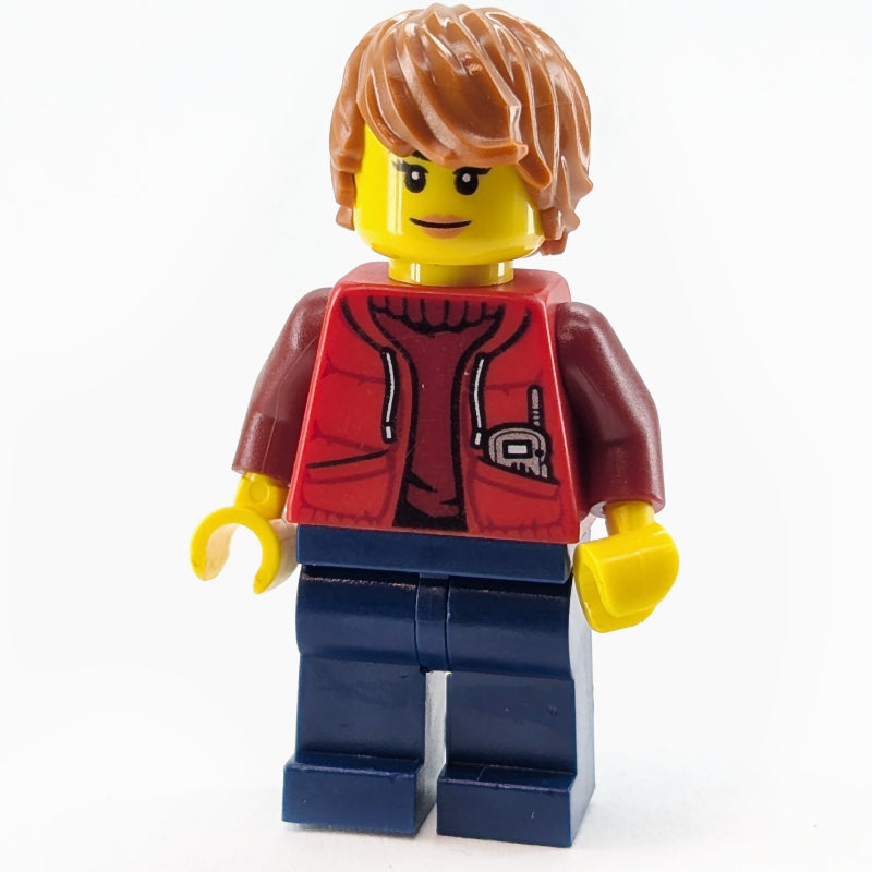 fig-009748 – Marine Explorer, Woman, Open Red Jacket over Dark Red Sweater, Dark Orange Hair