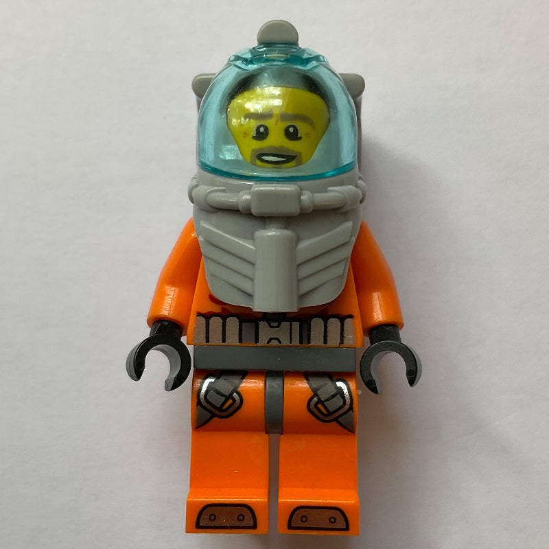 fig-009750 – Diver, Man, Orange Wetsuit, Diving Helmet with Visor, Beard