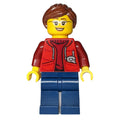 fig-009757 – Marine Explorer, Woman, Open Red Jacket over Dark Red Sweater, Reddish Brown Hair, Glasses