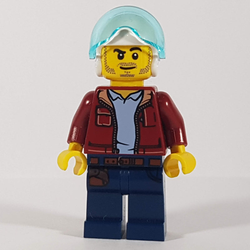 fig-009760 – Marine Explorer, Open Dark Red Jacket, Dark Blue Legs, White Helmet with Visor, Stubble