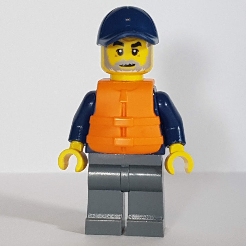 fig-009761 – Marine Explorer, Dark Blue Shirt, Dark Bluish Gray Legs, Dark Blue Cap, Orange Life Vest