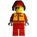 fig-009768 – Racer, Red and Orange Jumpsuit, Red Cap with Ear Defenders, Sunglasses