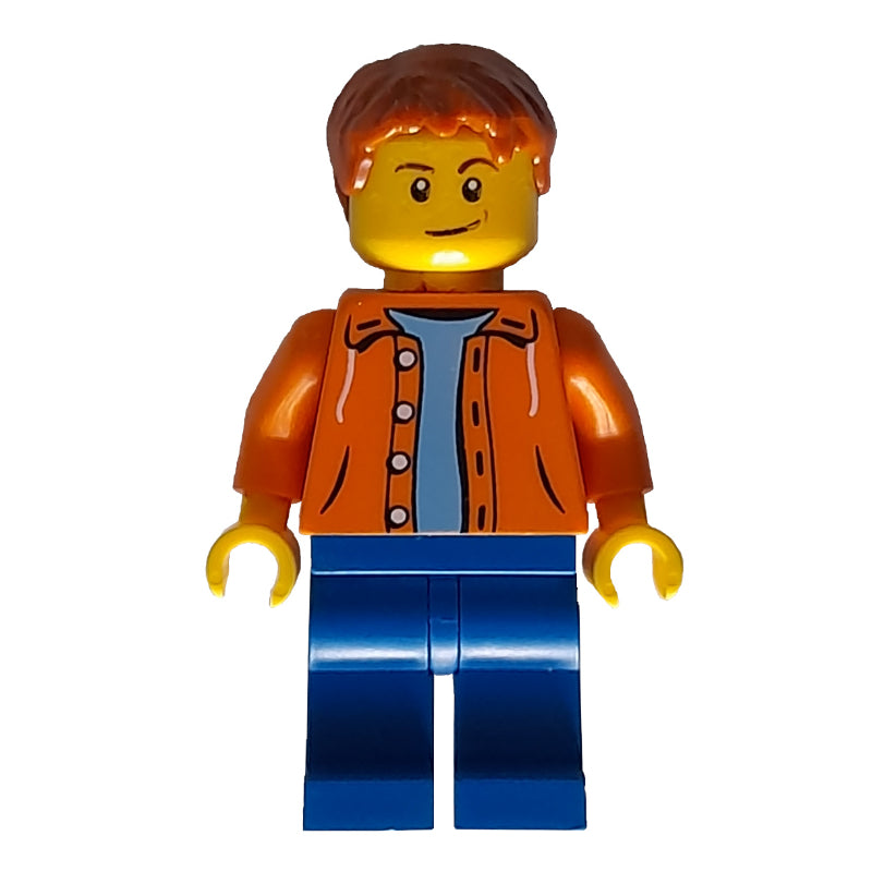 fig-009769 – Man, Open Orange Shirt, Blue Legs, Dark Orange Hair