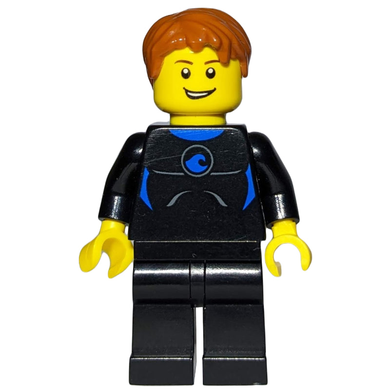 fig-009772 – Man, Black Wetsuit, Dark Orange Hair, Yellow Life Vest