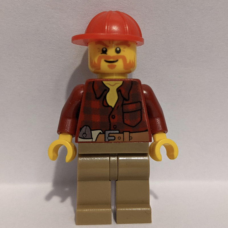 fig-009773 – Lumberjack, Dark Red Flannel Shirt, Red Cap, Beard
