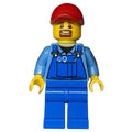 fig-009775 – Man, Blue Overalls over Shirt, Blue Legs, Red Cap, Brown Goatee Beard