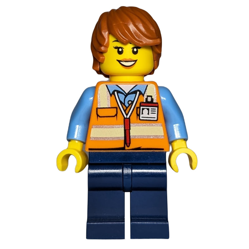 fig-009776 – Ground Crew, Woman, Orange Safety Vest, Dark Orange Hair