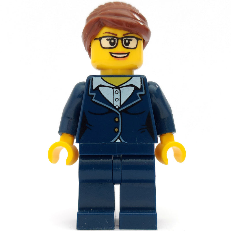 fig-009780 – Woman, Dark Blue Suit, Reddish Brown Hair, Glasses