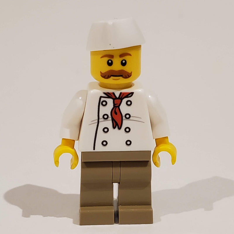fig-009786 – Chef, Red Neckerchief, Dark Tan Legs, Butchers Hat