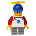 fig-009792 – Boy, Classic Spaceman on Shirt, Short Light Bluish Gray Legs, Blue Cap with Propeller