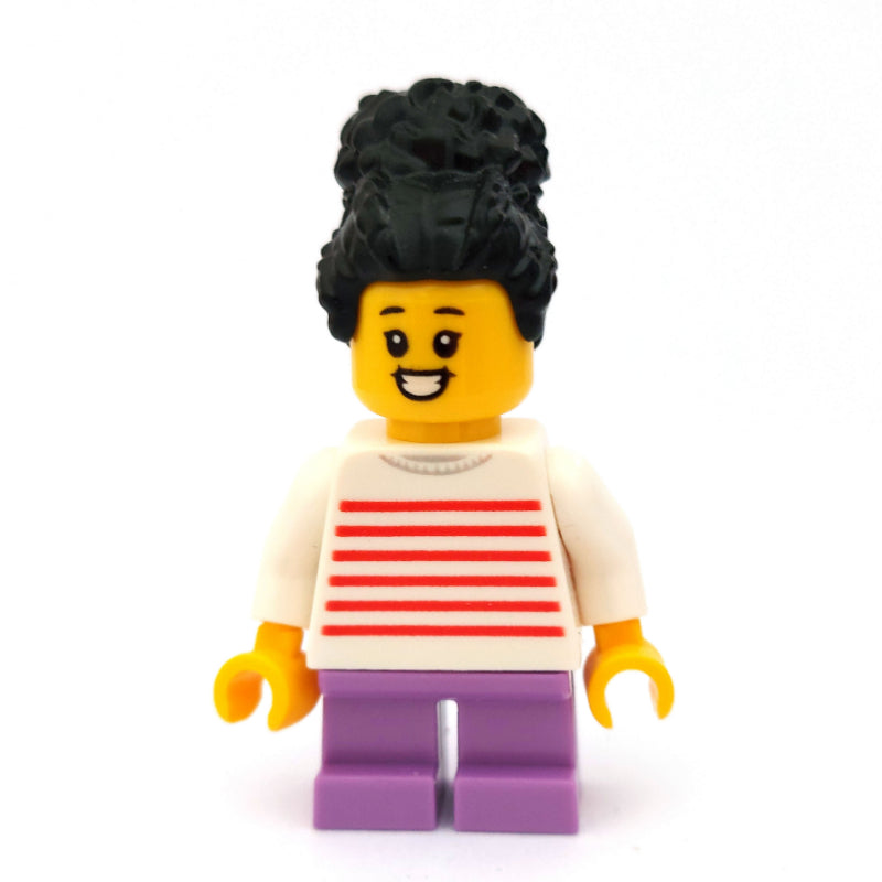 fig-009798 – Girl, White and Red Striped Top, Short Medium Lavender Legs, Black Hair