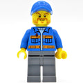 fig-009807 – Worker, Blue Jacket with Orange Stripes, Sand Blue Legs, Blue Cap, Beard