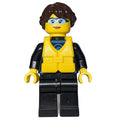 fig-009808 – Woman, Black Wetsuit, Dark Brown Hair, Yellow Life Vest, Safety Glasses