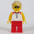 fig-009811 – Lifeguard, White Polo Shirt with Whistle, Red Legs, Tan Hair, Sunglasses