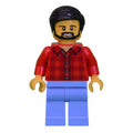 fig-009838 – Man, Red Flannel Shirt, Medium Blue Legs, Black Hair, Beard